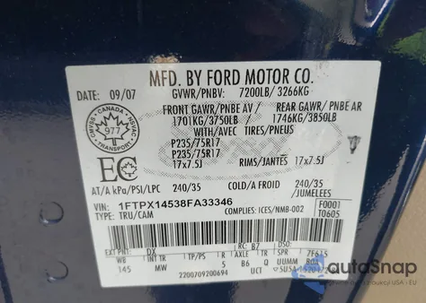 2008 Ford F-150 Fx4/Lariat/Xl/Xlt z USA, uszkodzony, nr VIN 1FTPX14538FA33346